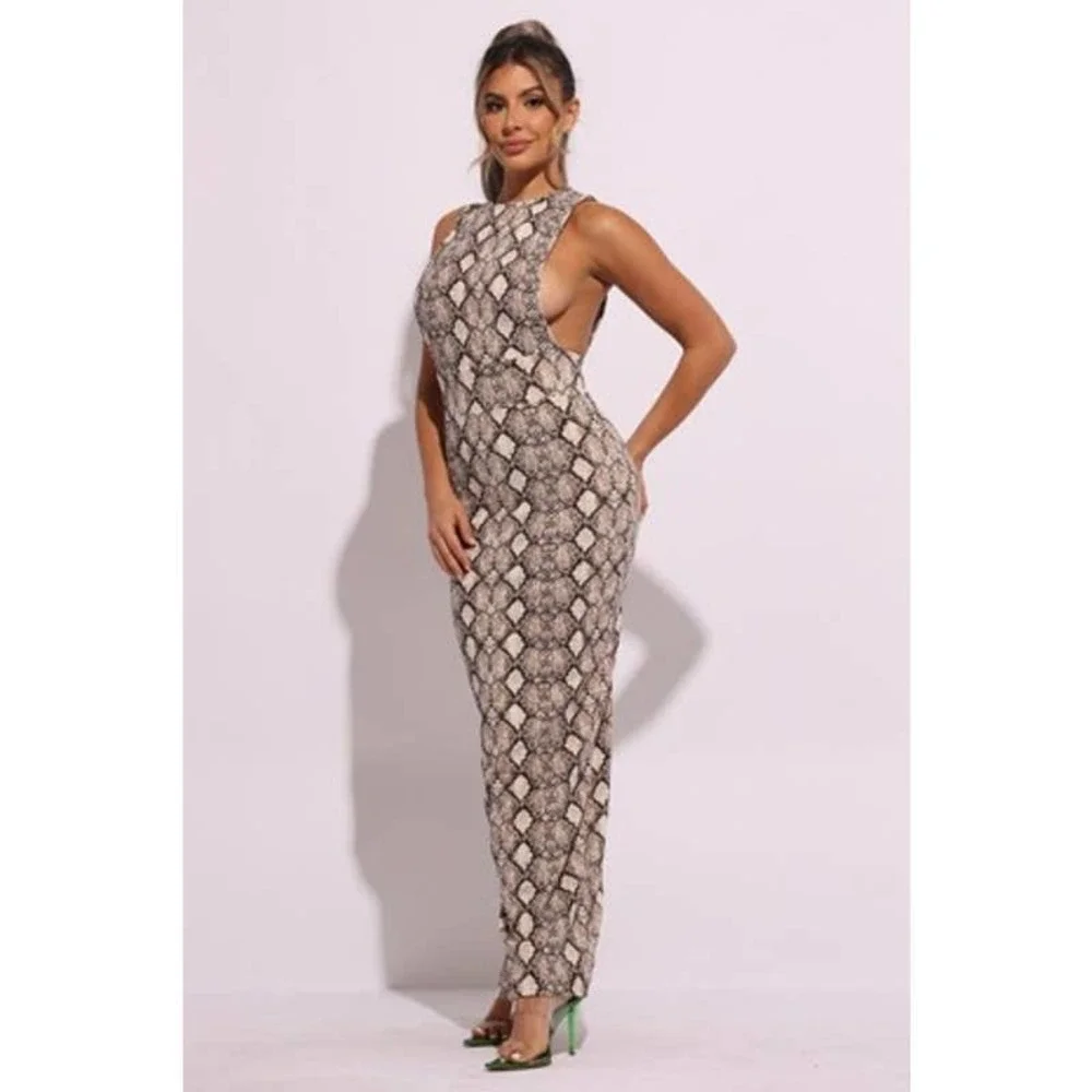 Snakeskin Print Maxi Dress | Size Large - Picture 2 of 9